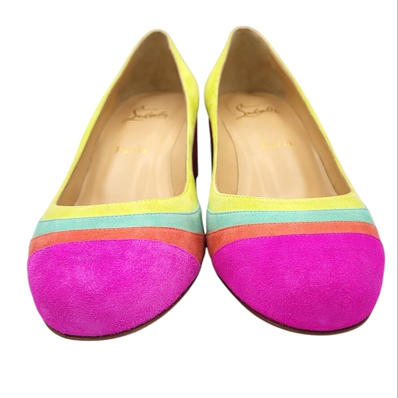 Christian Louboutin Arkanciella 55 Colorblock Suede Pumps Block Heels Multi 38.5 - Picture 9 of 16
